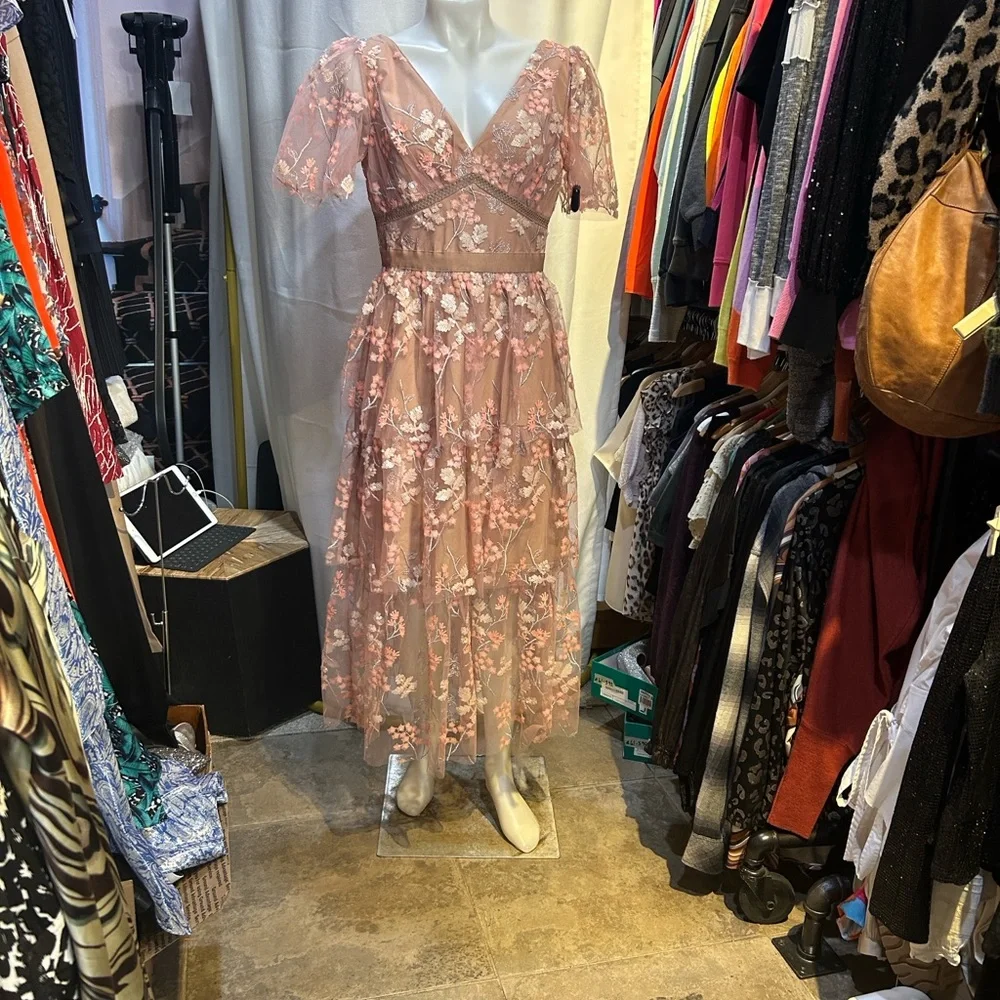 Self-Portrait Pink Floral Midi Dress - Picture 1 of 12